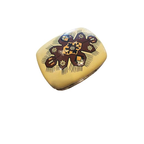Vintage Mid Century Handmade Hand painted in Kashmir Trinket Box Yellow Brown - Picture 2 of 5